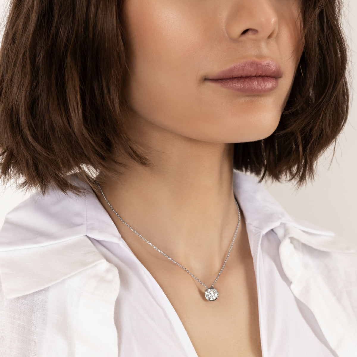 Round Moissanite Bezel Necklace, 2 ct