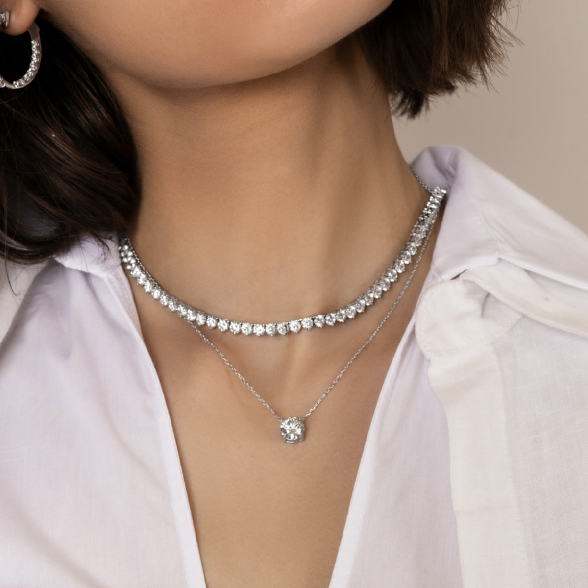 Round Moissanite Solitaire Necklace, 2 ct