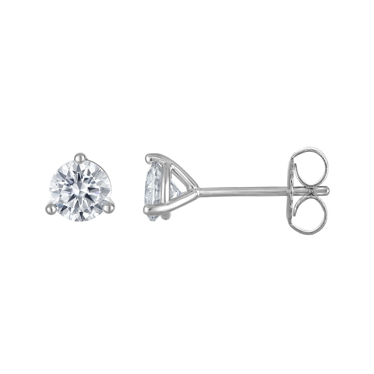Round Moissanite Studs, 3-Prong Setting