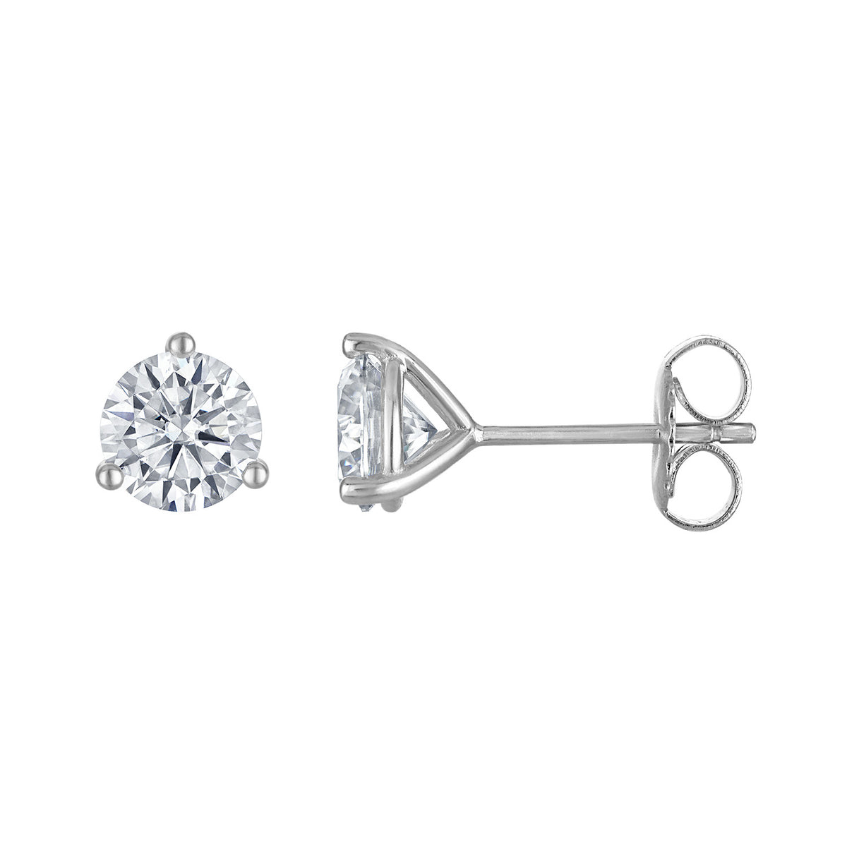 Round Moissanite Studs, 3-Prong Setting