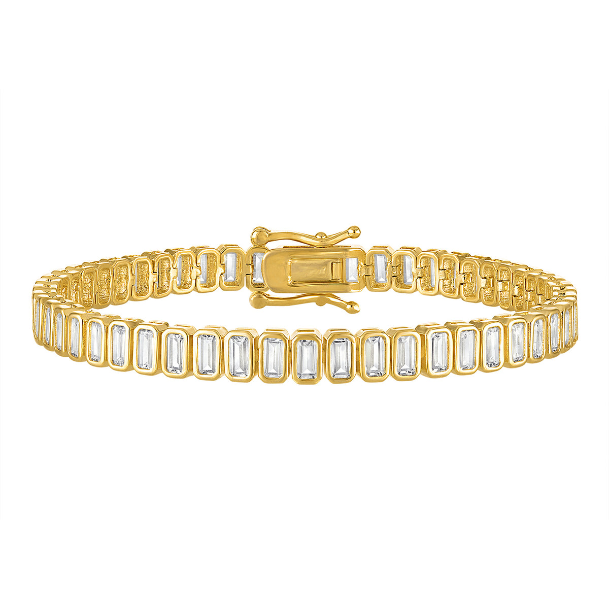 Gold Bezel Set Emerald-Cut Tennis Bracelet
