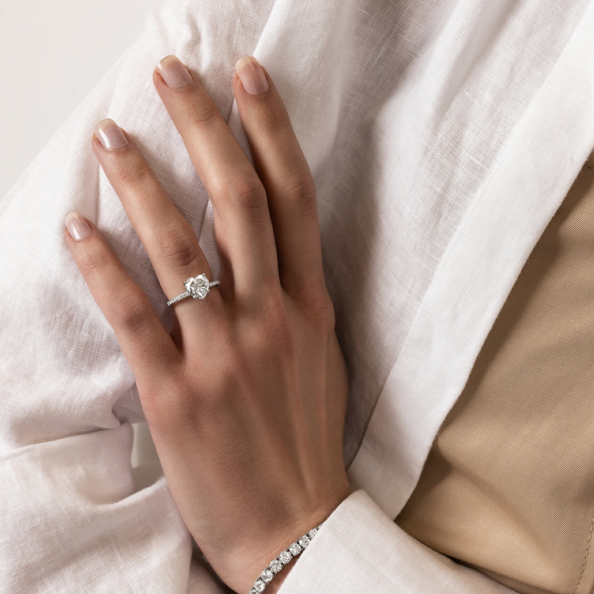 Heart Moissanite Pavé Solitaire Ring, 2 ct