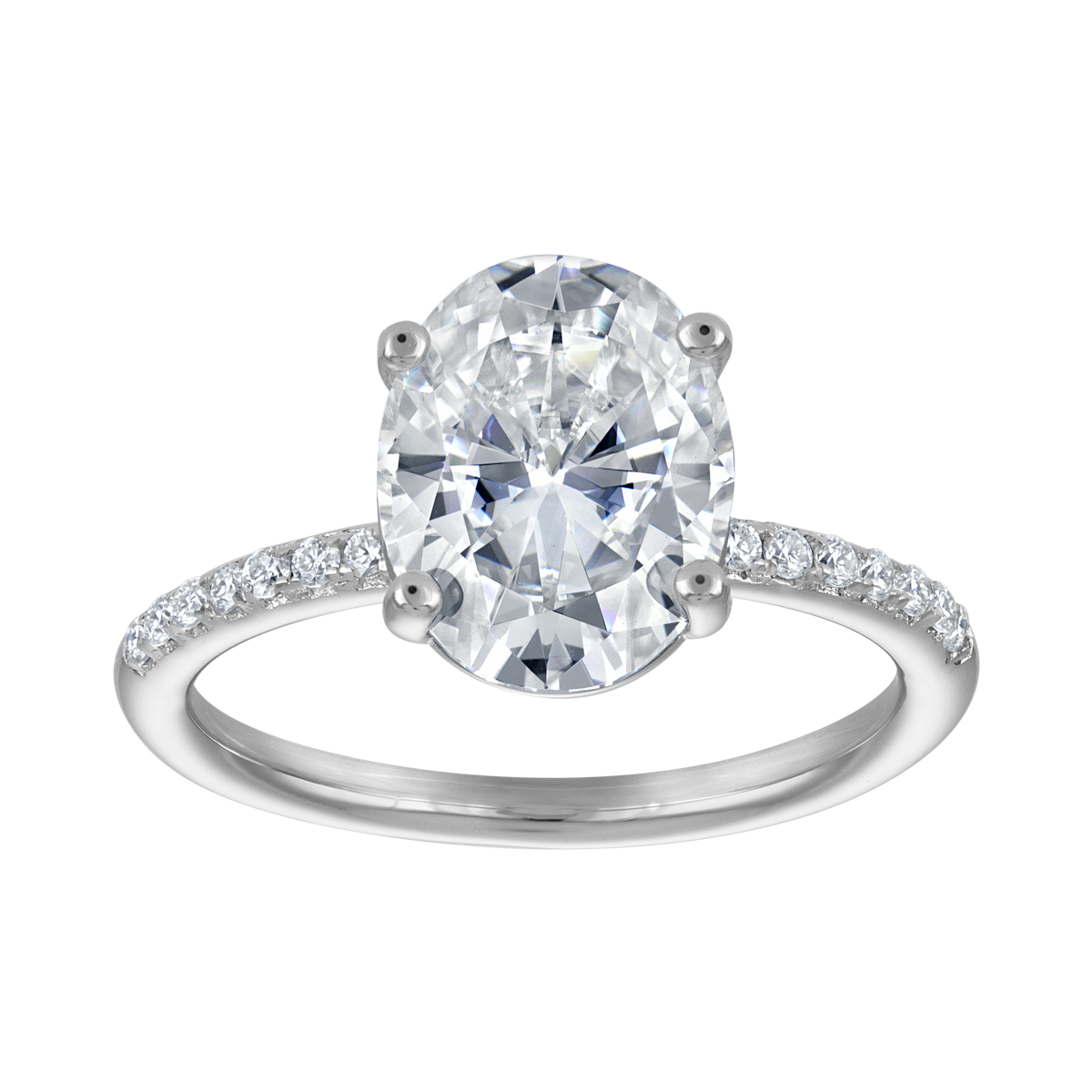 Oval Moissanite Pavé Solitaire Ring, 2.5 ct