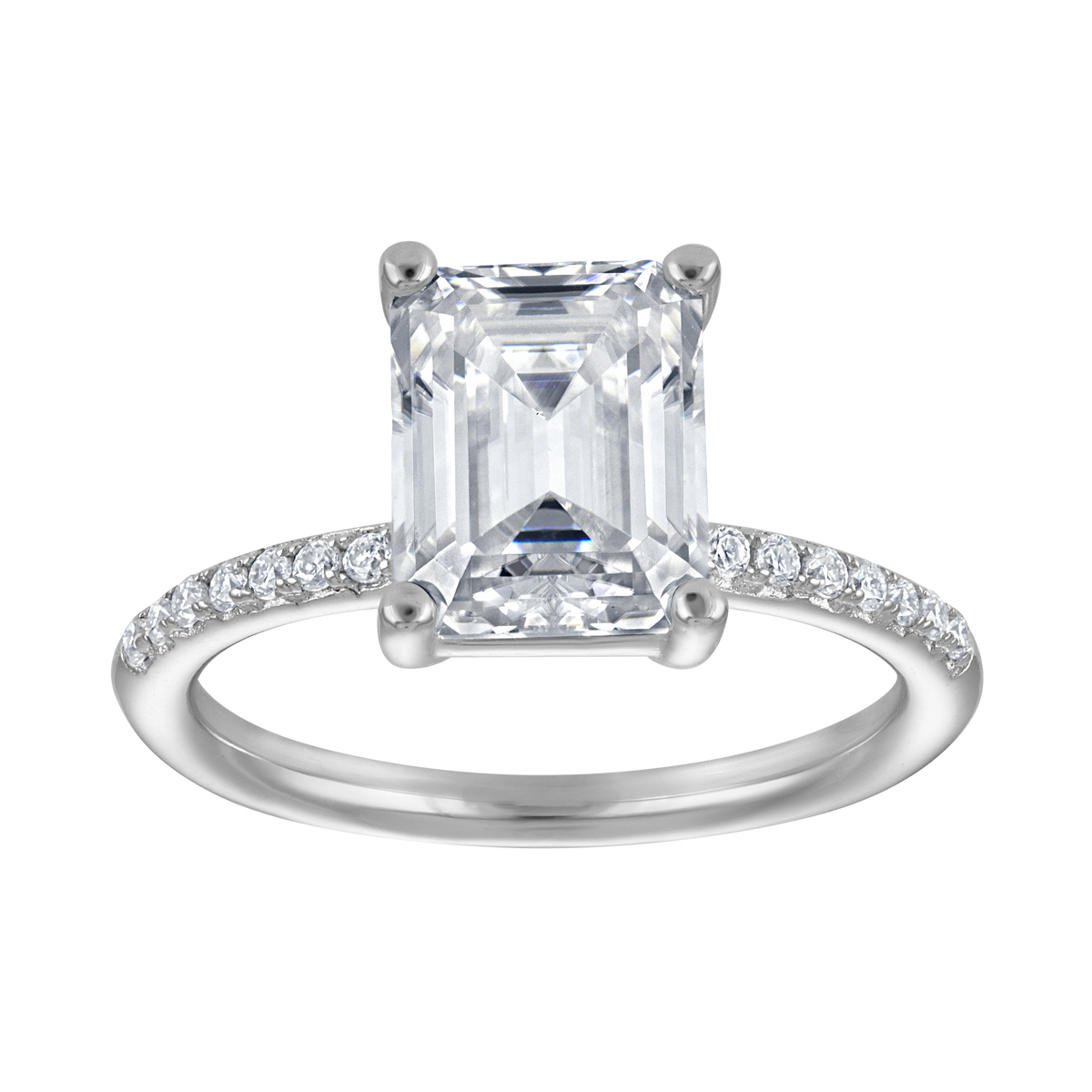 Emerald Moissanite Pavé Solitaire Ring, 2 ct