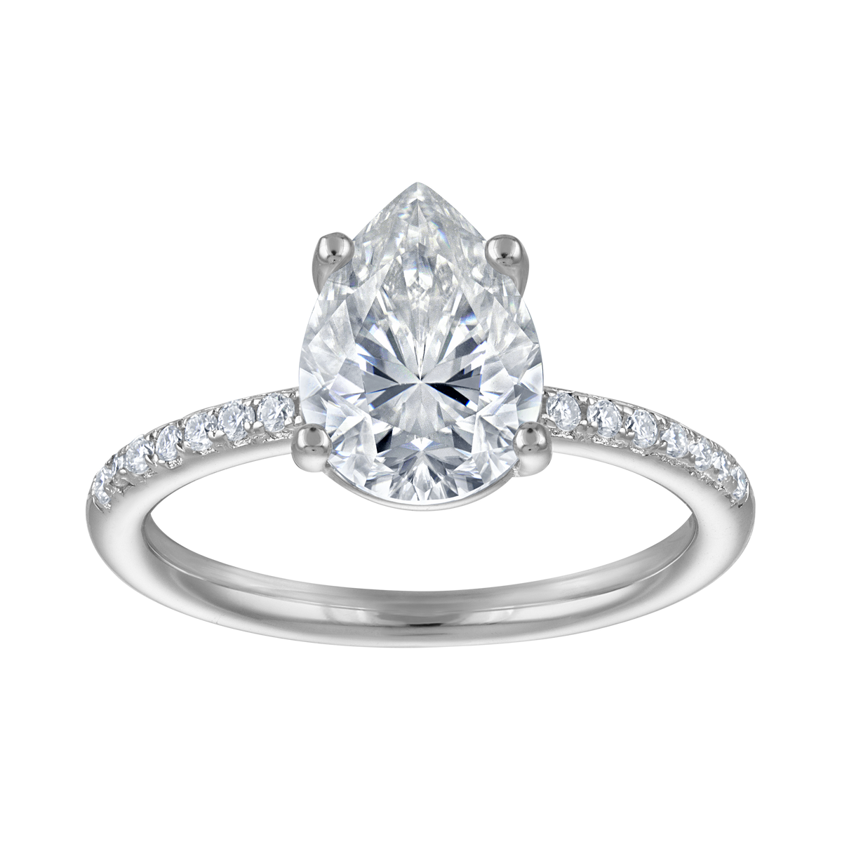 Pear Moissanite Pavé Solitaire Ring, 2 ct