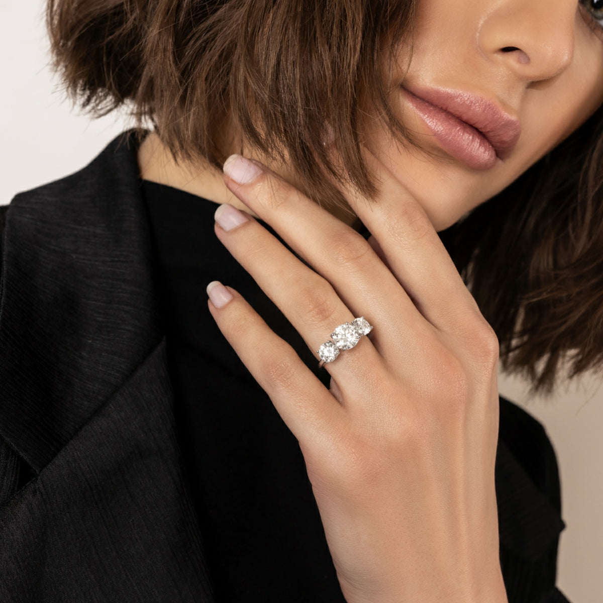 Three-Stone Round Moissanite Ring