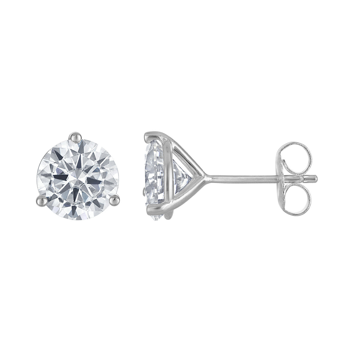 Round Moissanite Studs, 3-Prong Setting