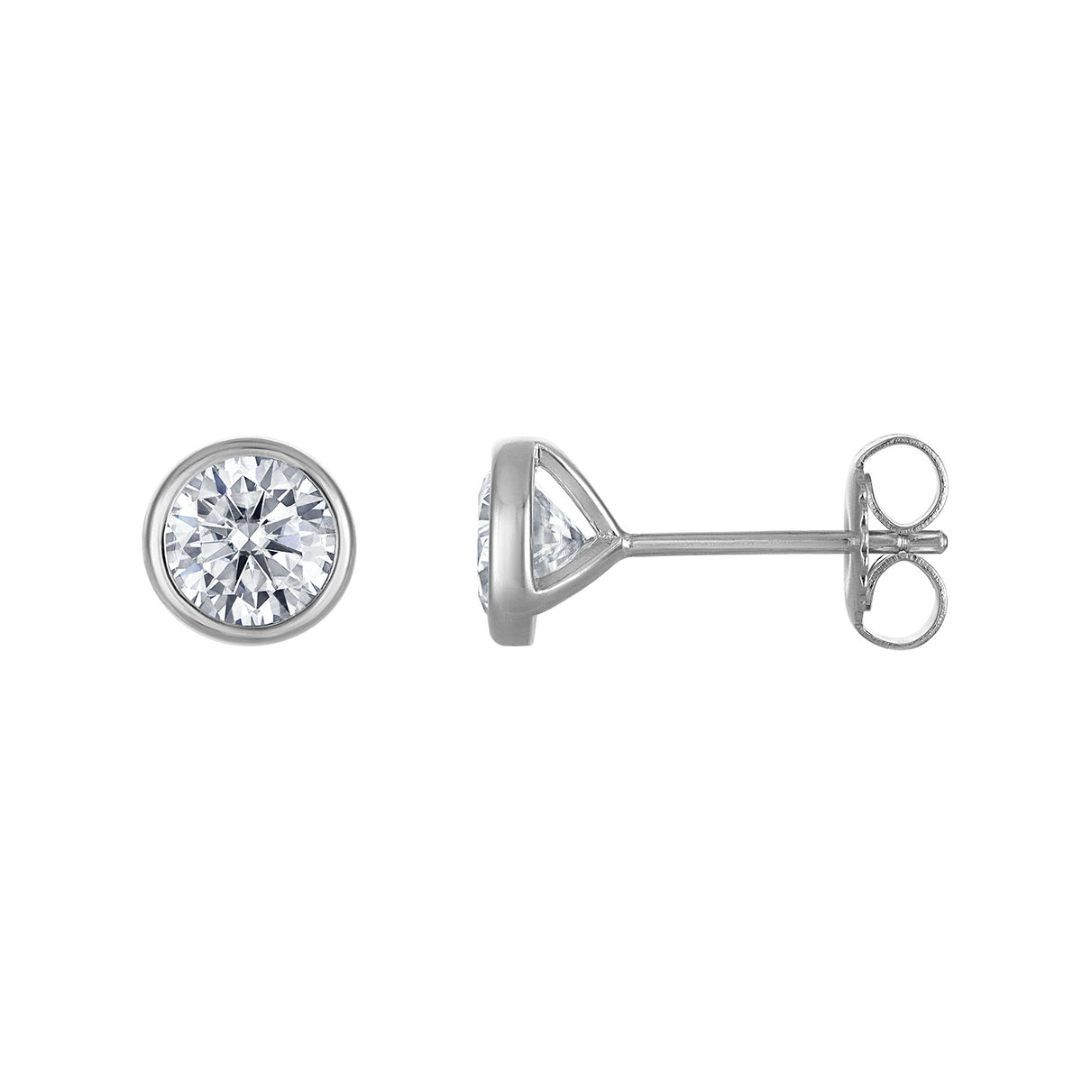 Bezel-Set Round Moissanite Studs