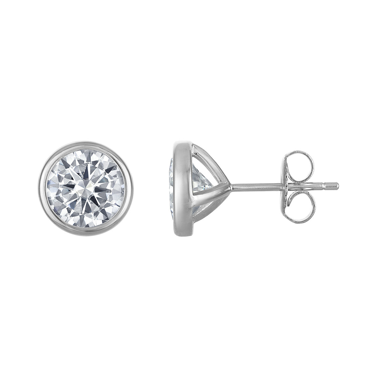Bezel-Set Round Moissanite Studs