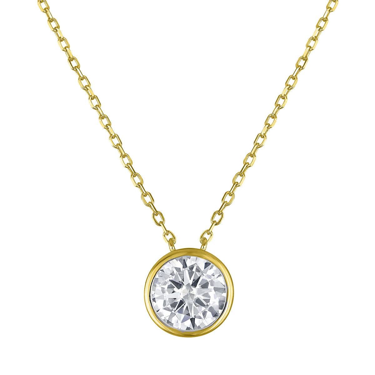 Round Moissanite Bezel Necklace, 2 ct