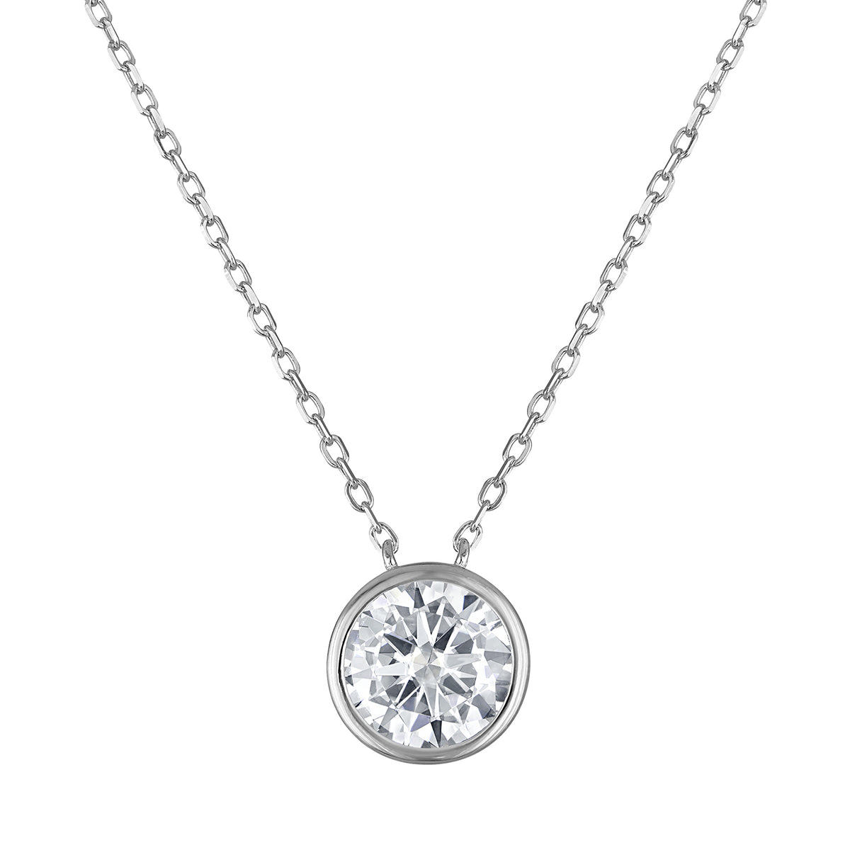 Round Moissanite Bezel Necklace, 2 ct