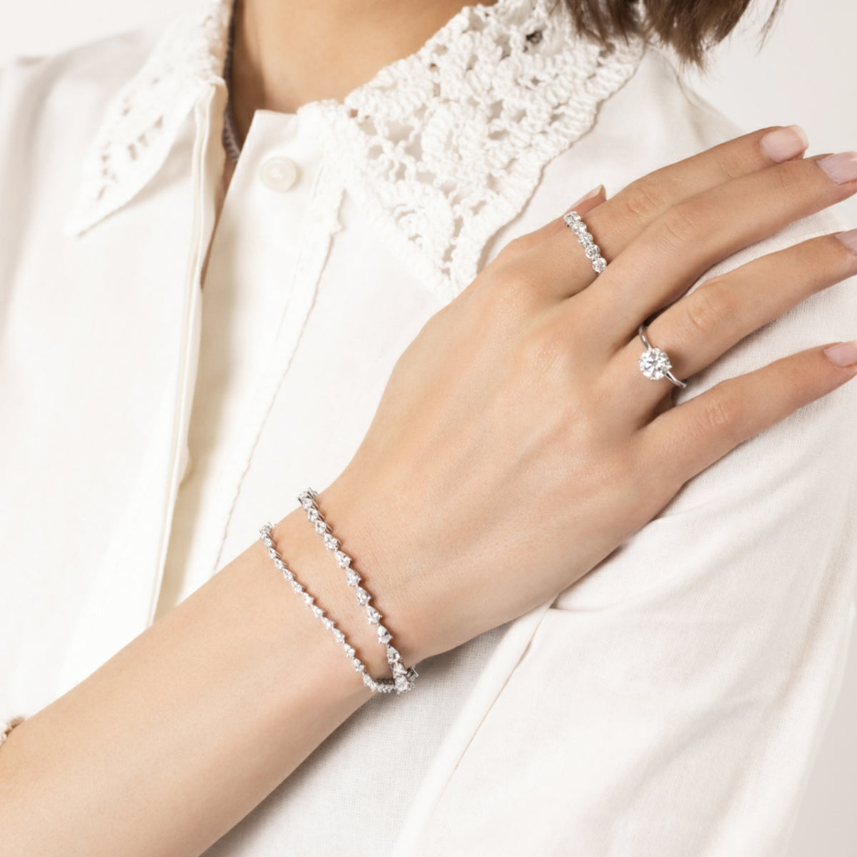 Round Moissanite Pavé Solitaire Ring, 2 ct