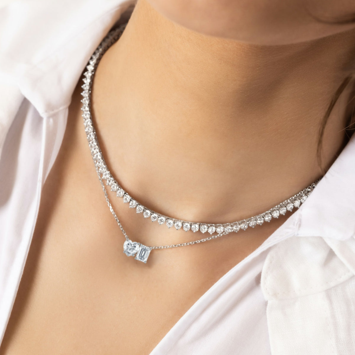 Heart & Emerald-Cut Moissanite Necklace