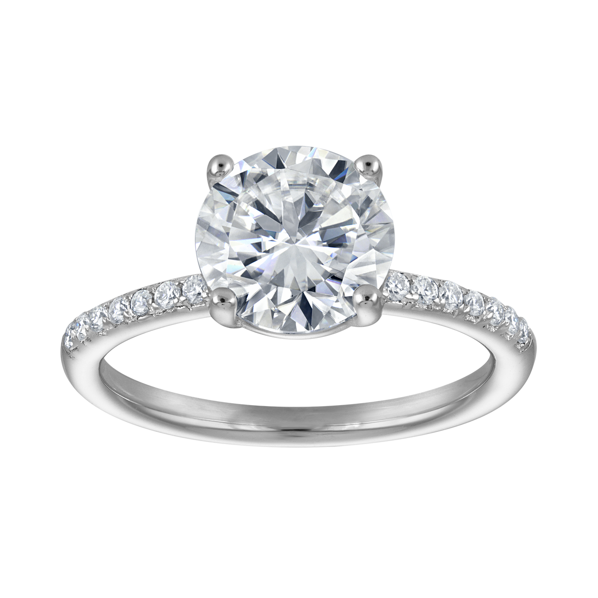 Round Moissanite Pavé Solitaire Ring, 2 ct