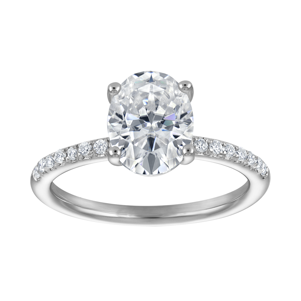 Oval Moissanite Pavé Solitaire Ring, 2 ct