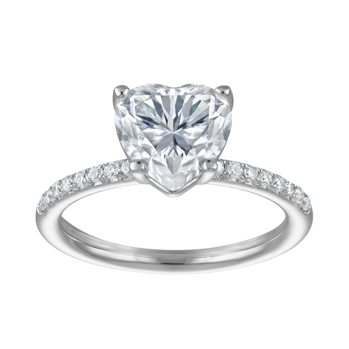 Heart Moissanite Pavé Solitaire Ring, 2 ct