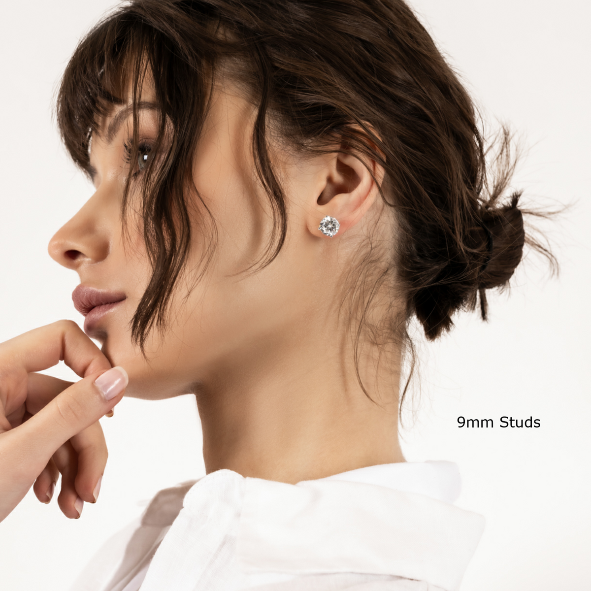 Round Moissanite Studs, 3-Prong Setting